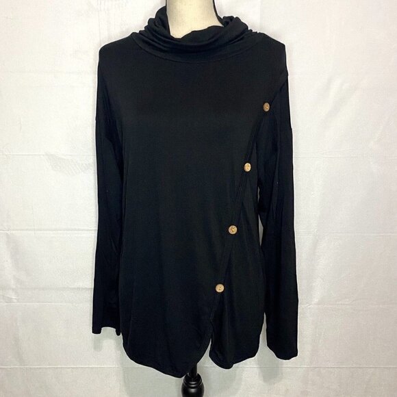 Cool Melon Size L Tunic Turtleneck Top Black Button Detail Stretch - Picture 1 of 6